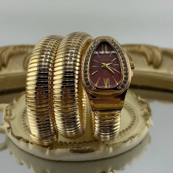 Serpenti Wrap Bracelet Watch – Gold Tone / Burgundy Dial ✨ - Picture 4 of 14